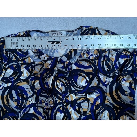 Kasper Womens Abstract Printed Twist-Neck 3/4-Sleeve Blouse Size XL Blue Stretch - Picture 5 of 7